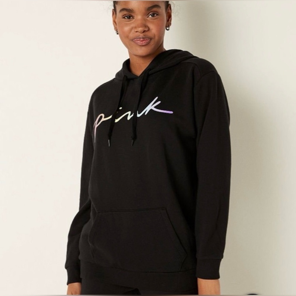 VS | Pink Everyday Campus Pullover Sweatshirt Hoodie Black Rainbow Small